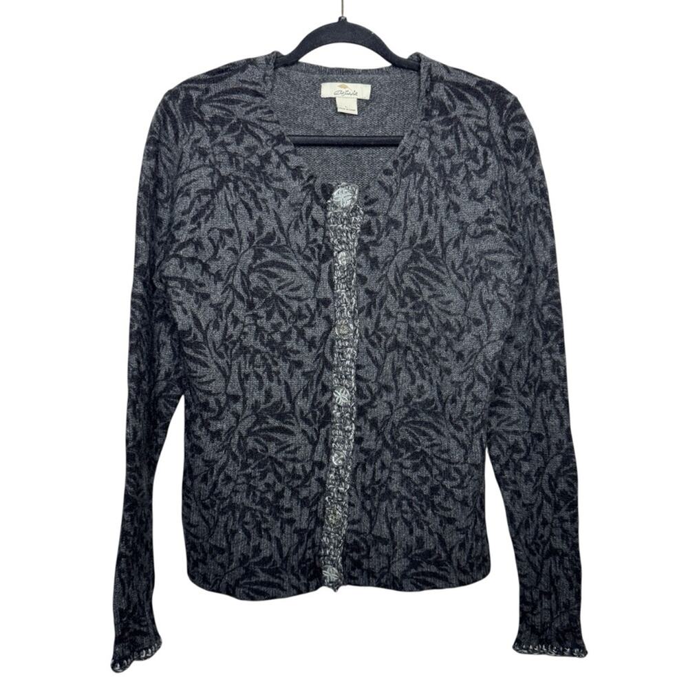 BOB TIMBERLAKE / gray two toned leaf floral lambswool rabbit hair sweater / L